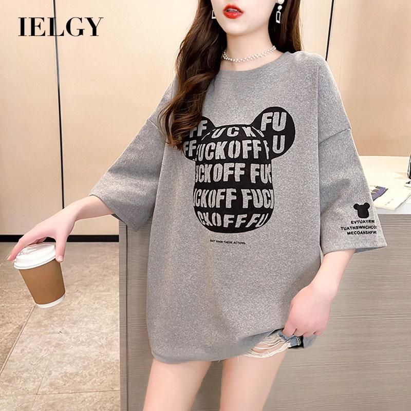 IELGY Summer dress long Mickey print simple and versatile short-sleeved t-shirt women's clothing half sleeve large size Korean version loose