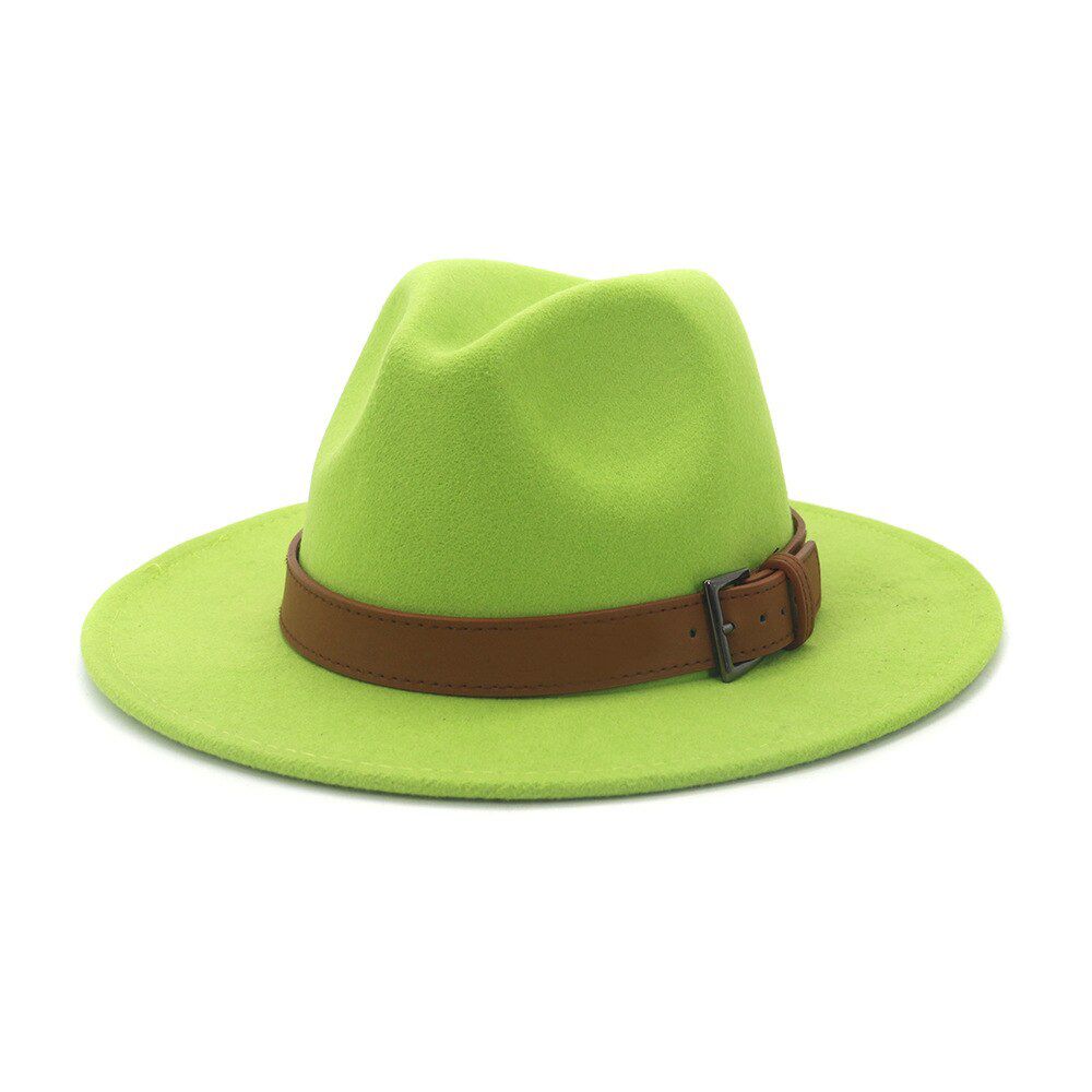 SHOWERSMILE Khaki Women Wool Fedora Hat with Leather Belt Panama Hat Winter Autumn Wide Brim Jazz Trilby Male Sombrero Cap