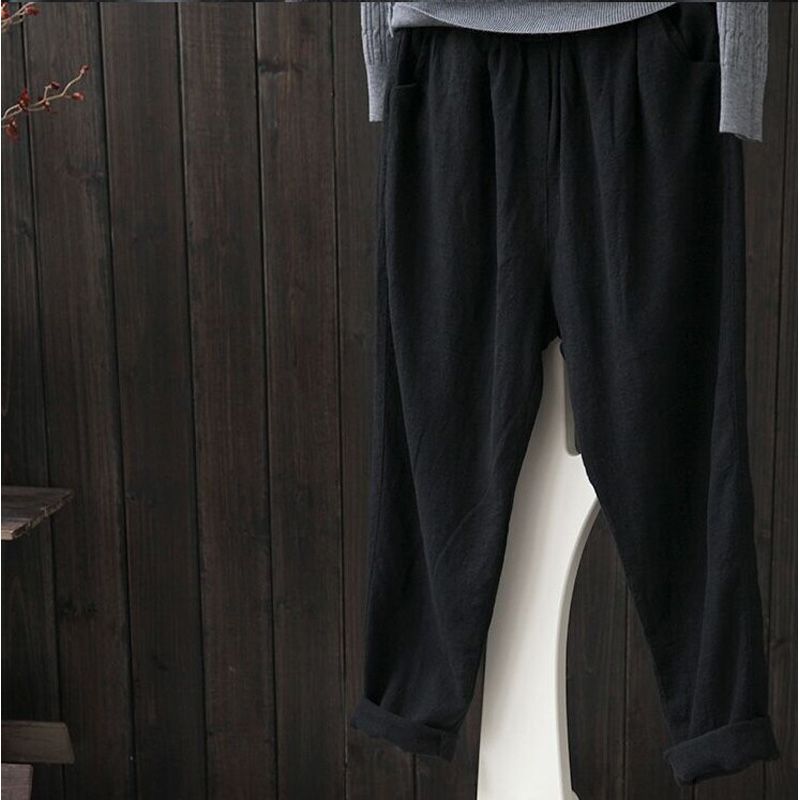 Oversize Women Elastic Waist Ankle Pants Casual Cotton Linen Pants Loose Capri Harem Trousers Female Summer Autumn Pant