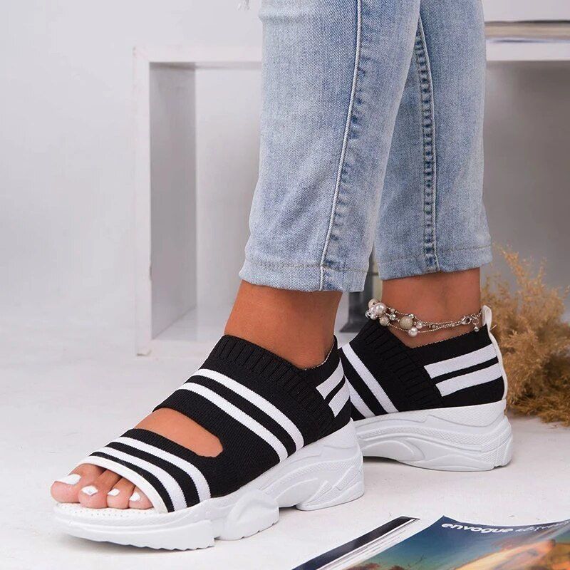 Women Sneakers Summer Casual Shoes Breathable Mesh Women Vulcanize Shoes Open Toe Comfortable Walking Shoes Size 35-43