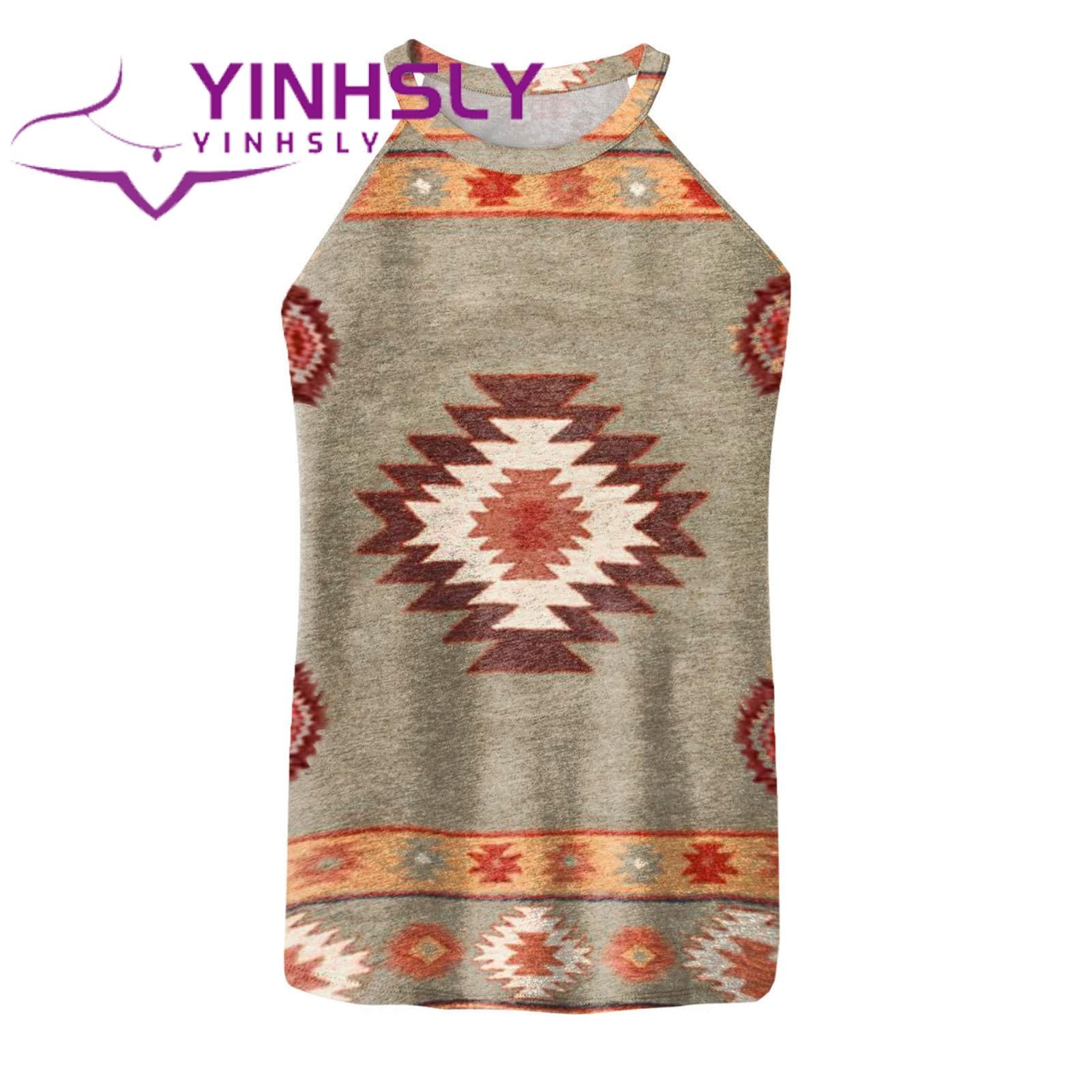 Women T-shirt Geometric Pattern Ethnic Style Sleeveless Top
