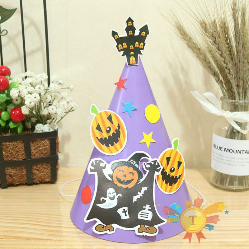 Kids DIY Halloween Party Hat Pumpkin Witch Happy Halloween Caps for Children Halloween Costume Cosplay Dress Up Decorations