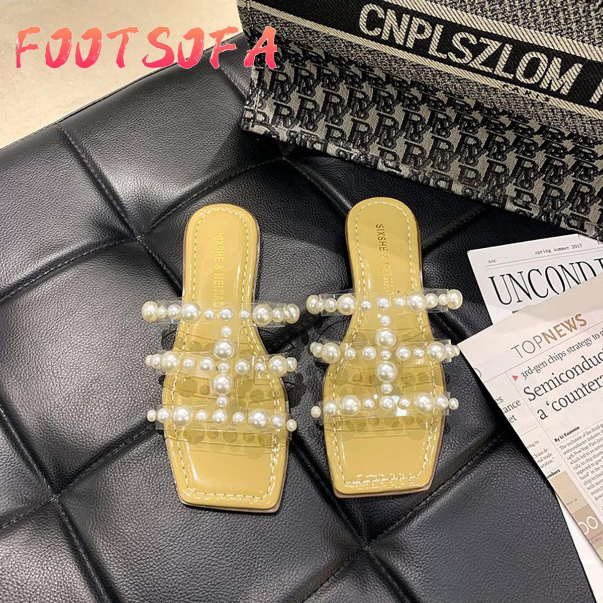Sweet Sandals for Women  Elegant Bead Flat Sandal Slippers Casual Slip-on Sliders for Women
