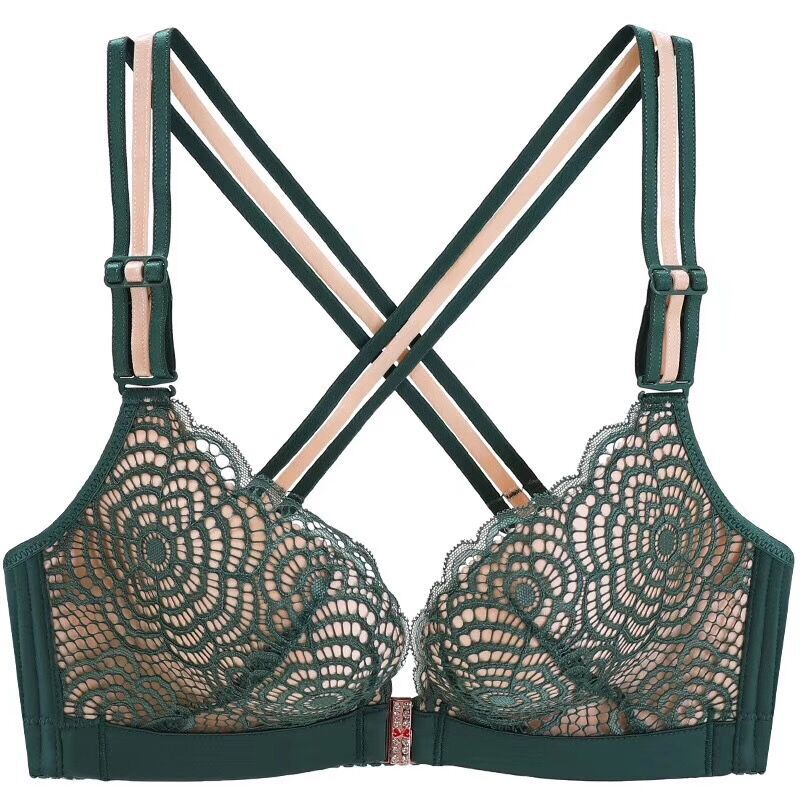 Fat mm gathers thin  crossband underwear women Front opening button big size bra Lace Beautiful Back Button Bra 52E 120E