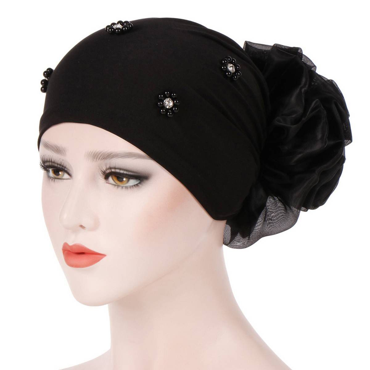 Women Faux Pearl Flower Hat Hijab Hair Loss Head Scarf Turban Cap Wrap