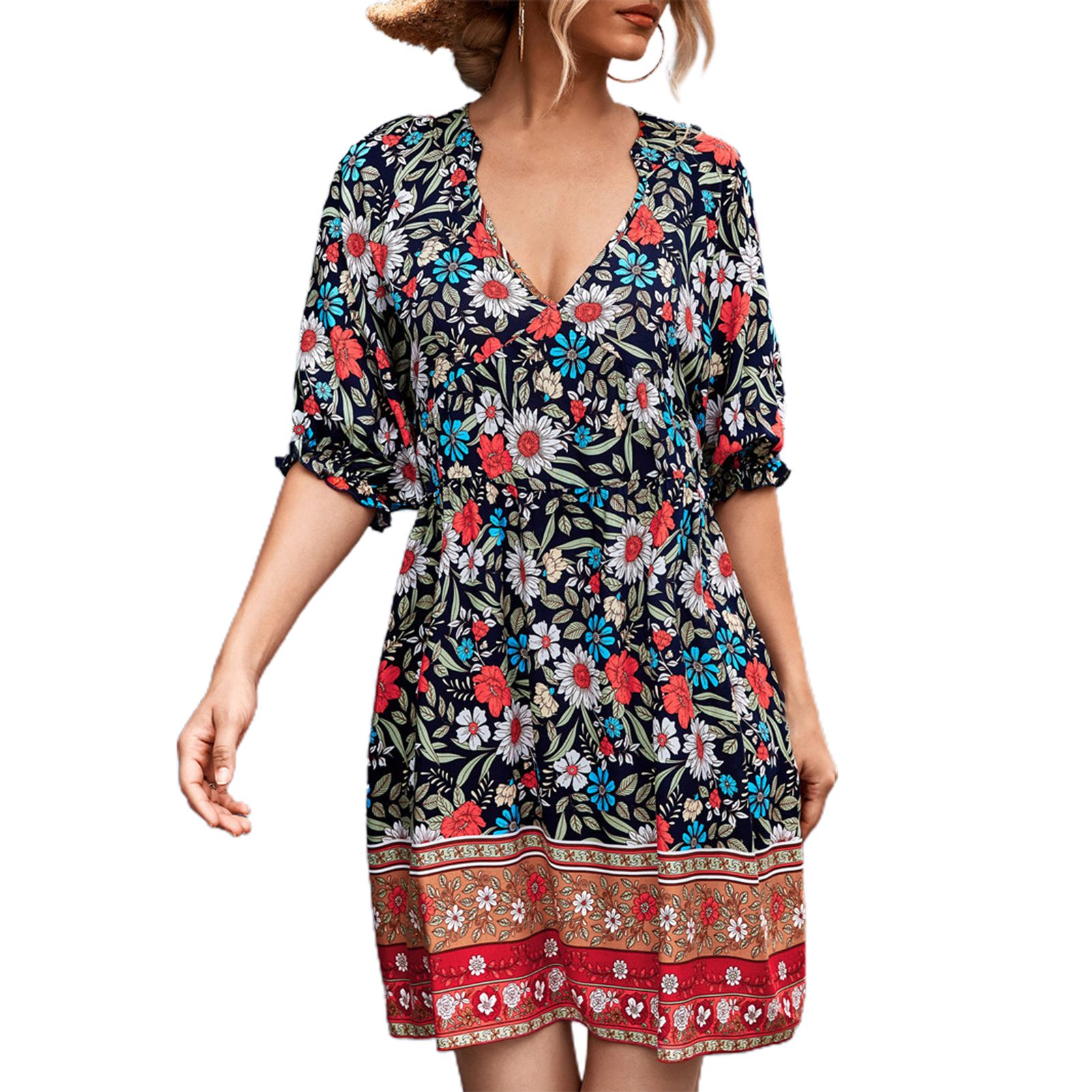 Casual Dress Non-shrink Vintage Print Summer Female Dress