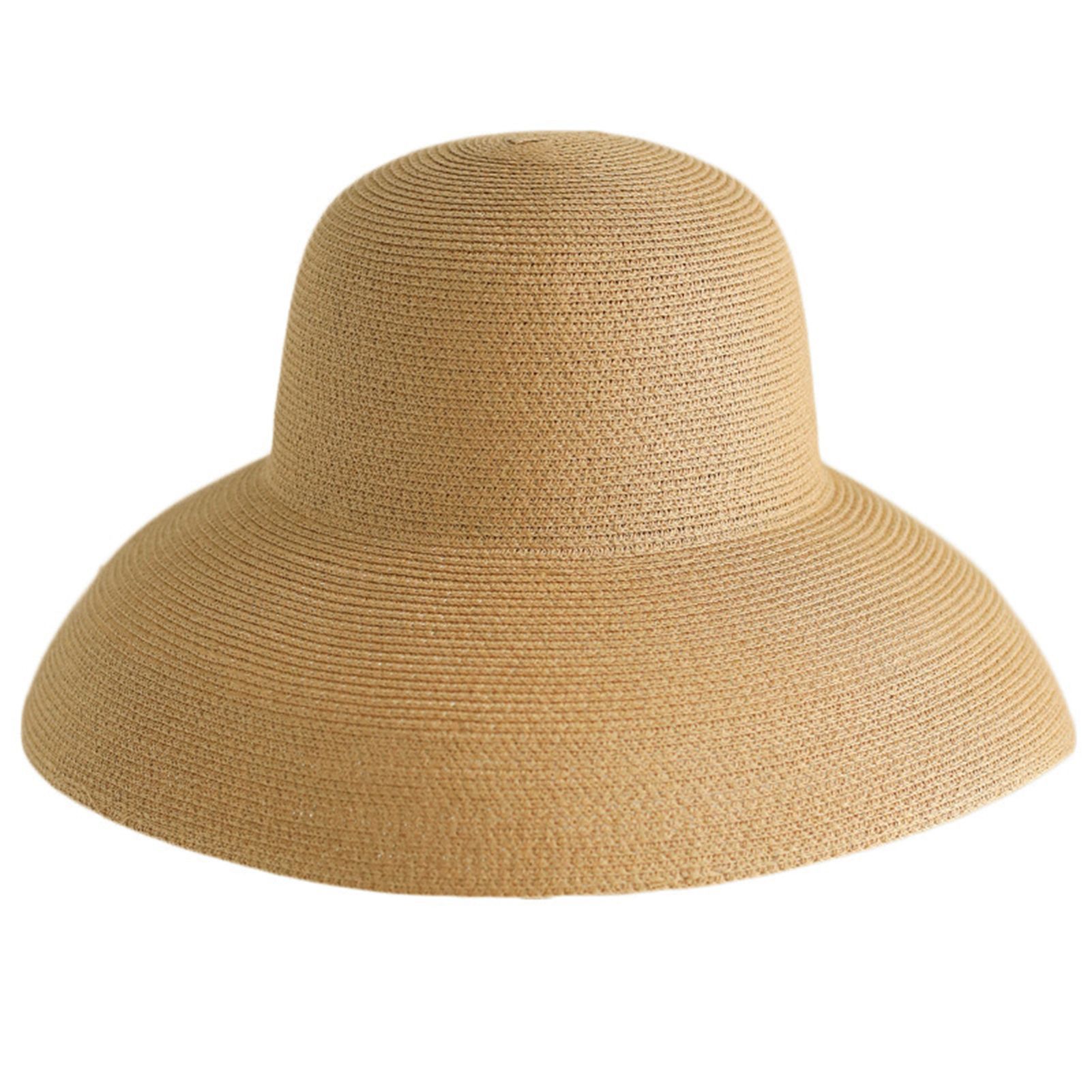 Women Sun Hat Wide Brim Anti-ultraviolet Foldable Solid Color Straw Hat Cap for Summer
