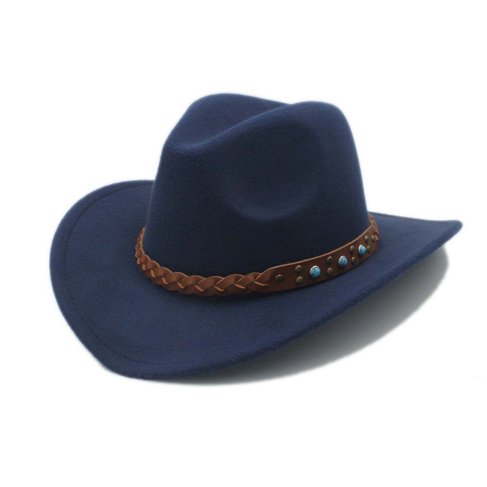 Wool Winter Spring Western Cowboy Hat For Men Wide Brim Cowgirl Jazz Cap With Leather Toca Sombrero Cap Punk Belt