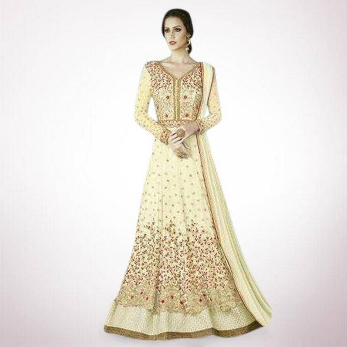 Unstitched Wheat Georgette Gown For Women