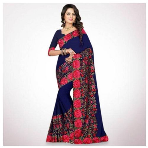 Exclusive Navy Blue and Red Georgette Saree for Women