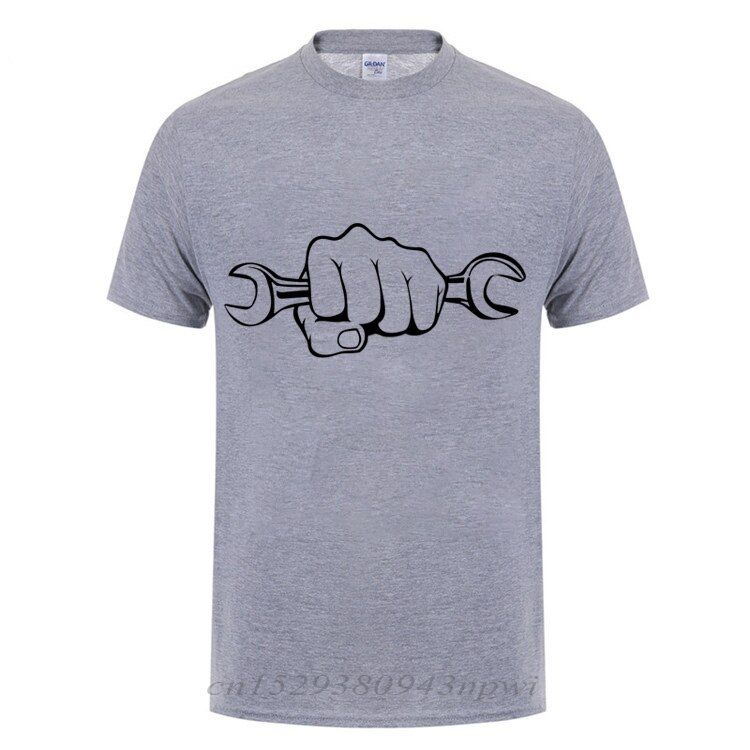 Mechanic Holding A Wrench Motorcycle T-Shirt Funny Father's Present Birthday Gift For Daddy Husband Boyfriend Men Cotton T Shirt