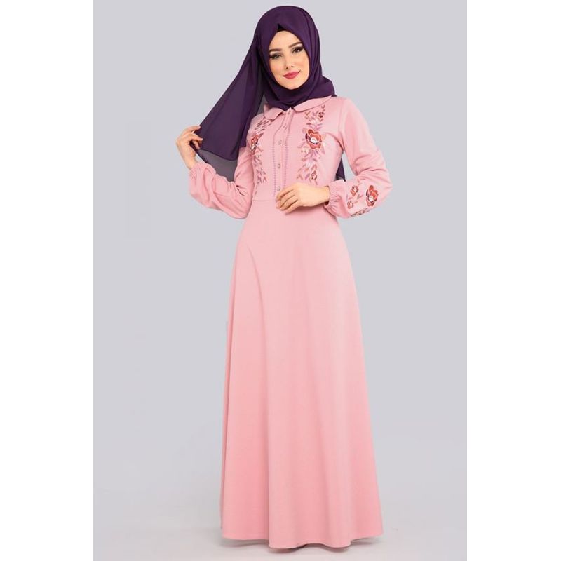 Pink Abaya With Embroidery Work For Women
