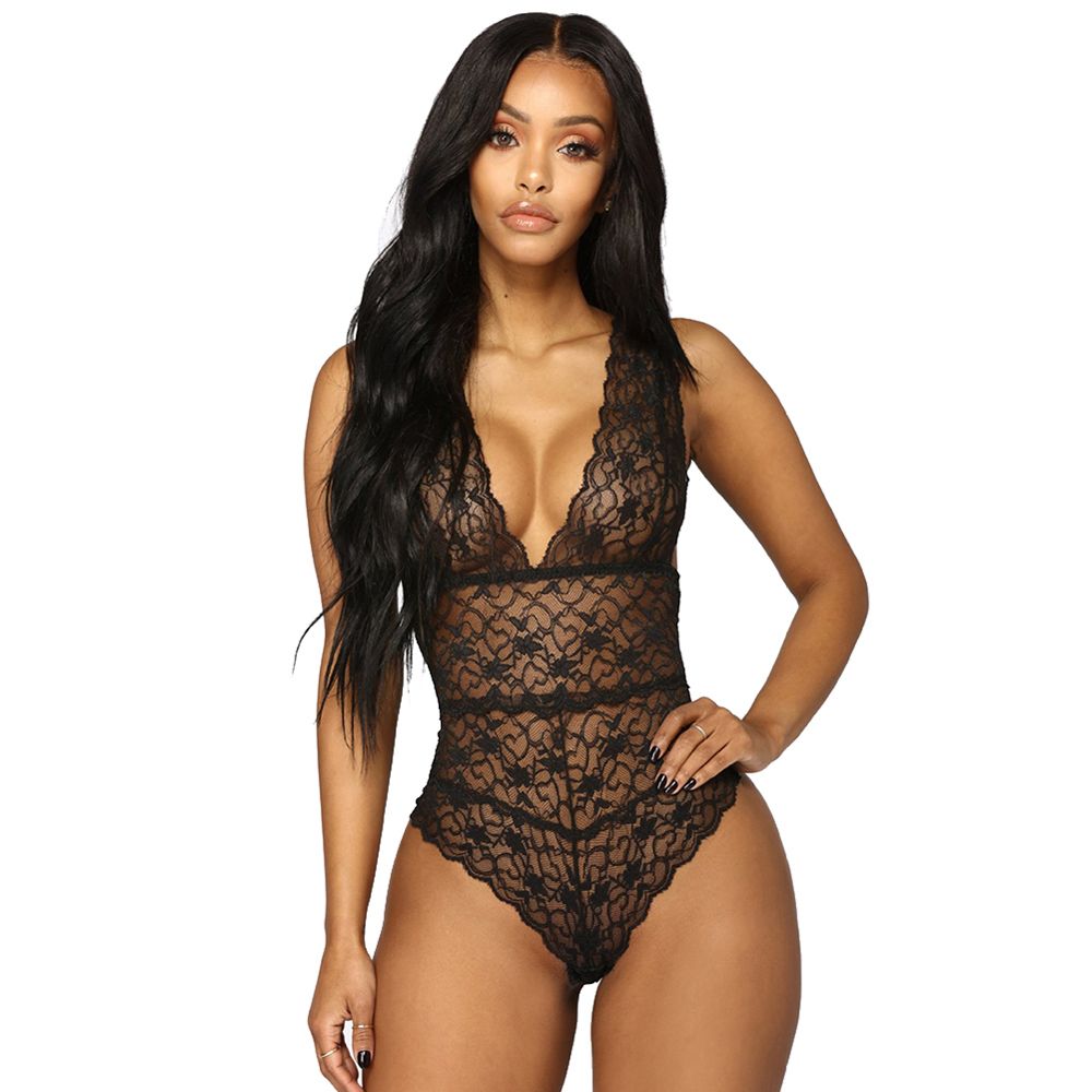 Women Deep-V Backless Lace One Piece Underwear Sleep Bodysuit
