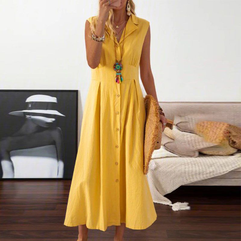 Casual Women Solid Cotton Linen Dress 2021 Summer O Neck Short Sleeve Loose Party Dress Spring Vintage Twist Pleated Long Dress