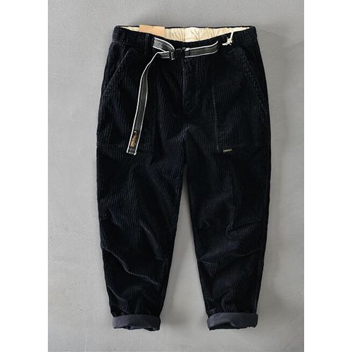 Men Pants Multi-Pocket Solid Color Casual  Corduroy Long Thick Flannel Trouser Men's Corduroy Trousers Tapered Pants