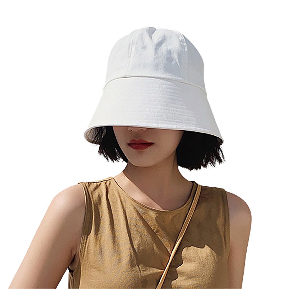 Solid Color Woman Girl Anti Sun Wide Brim Cover Face Fisherman Cap Bucket Hat