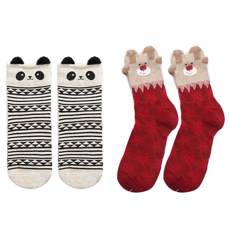 Winter Christmas Socks New Year Keep Warm Christmas Gift Short Socks Snowflake Deer Comfortable Sokken Calcetines Mujer 2/1Pair