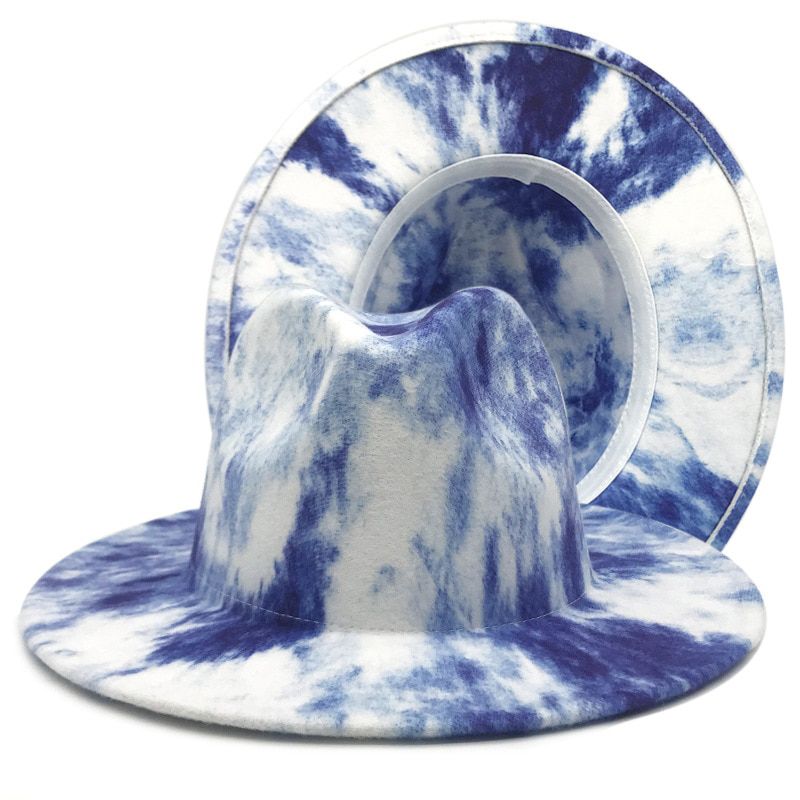 Fedora hat gradient color style tie-dye new 2021 gradient hat uni hand-painted felt hat winter hat wholesale кепка мужска