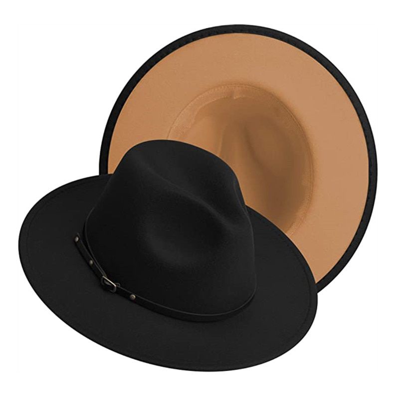 Fedora Hats for Women Men Two Tone Felt Fedora Hat with Belt Buckle Felt Panama Hat