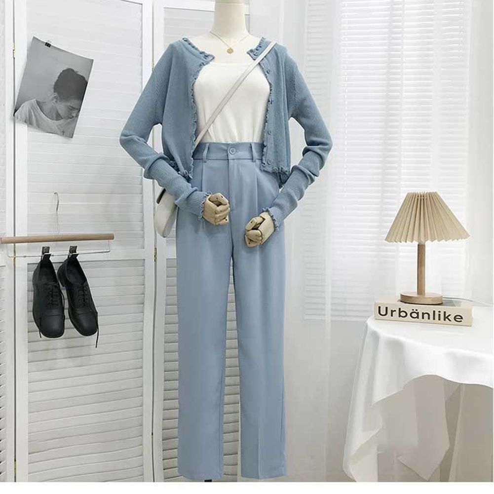 Yfashion Women Classic Straight Leg Suit  Pants, High-waist Loose Slim-fit Button Casual rousers, For Office Business With Pockets color:black size:M: 95-105 ties o wear