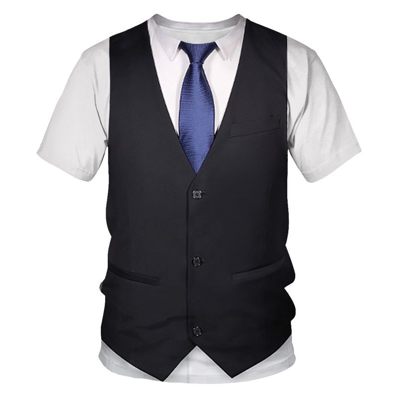 2021 New Fashion Fake Two Piece 3D T-Shirt Digital Printed Men's Tops Tees Funny Cosplay Kids T Shirt Fake Suit Men Women Tshirt