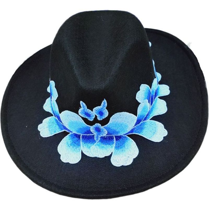 2021 Fedora hat embroidered autumn new woolen hat  embroidery hat ethnic style big brim jazz hat for men and women