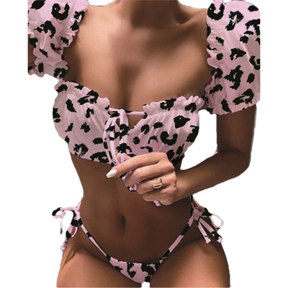 Split Type Swimwear Women's Low Waist Bikini Solid Color Swimwear Sets Fashion Lacing-up Bathing Suit