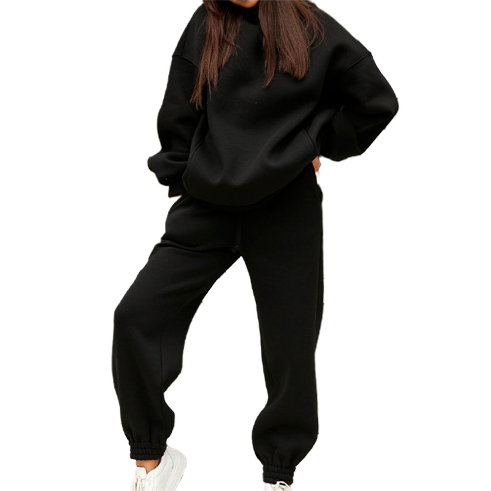 Hoodie Pants Set High Waist Solid Color Women Hoodie Pants Set