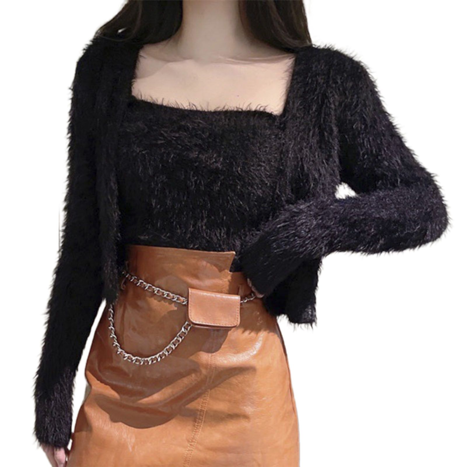 Fluffy Vest Coat Long Sleeve Lady Fluffy Sling Camisole Cardigan