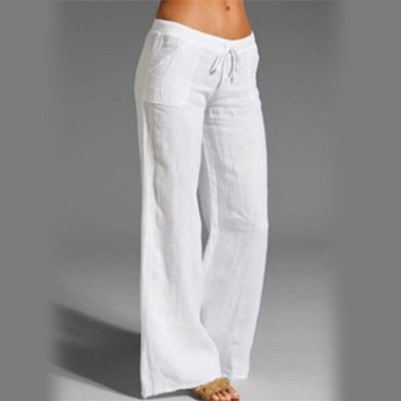 Summer Oversized Wide Leg Pants Women Vintage Cotton Linen Palazzo Fashion Long Trousers Casual Elastic Waist Solid Pantalon