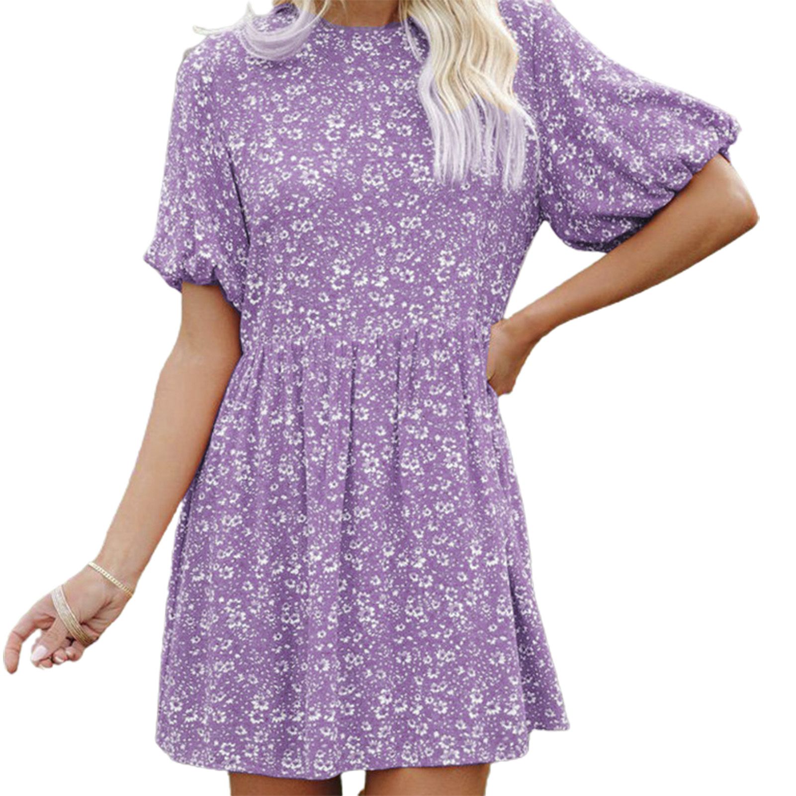 Casual Dress Charming Puff Short Sleeve Loose Short Dress