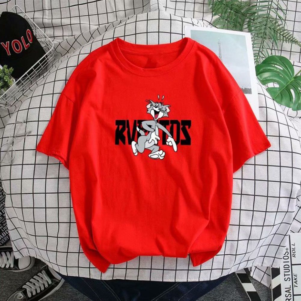 Women Lady Summer Fashion Short Sleeve Round Neckline Cartoon Printing -shirt ops