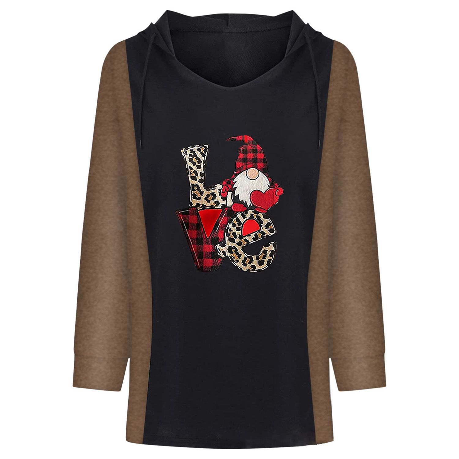 Lady T-shirts V-neck Hooded Print Patchwork Lady T-shirts