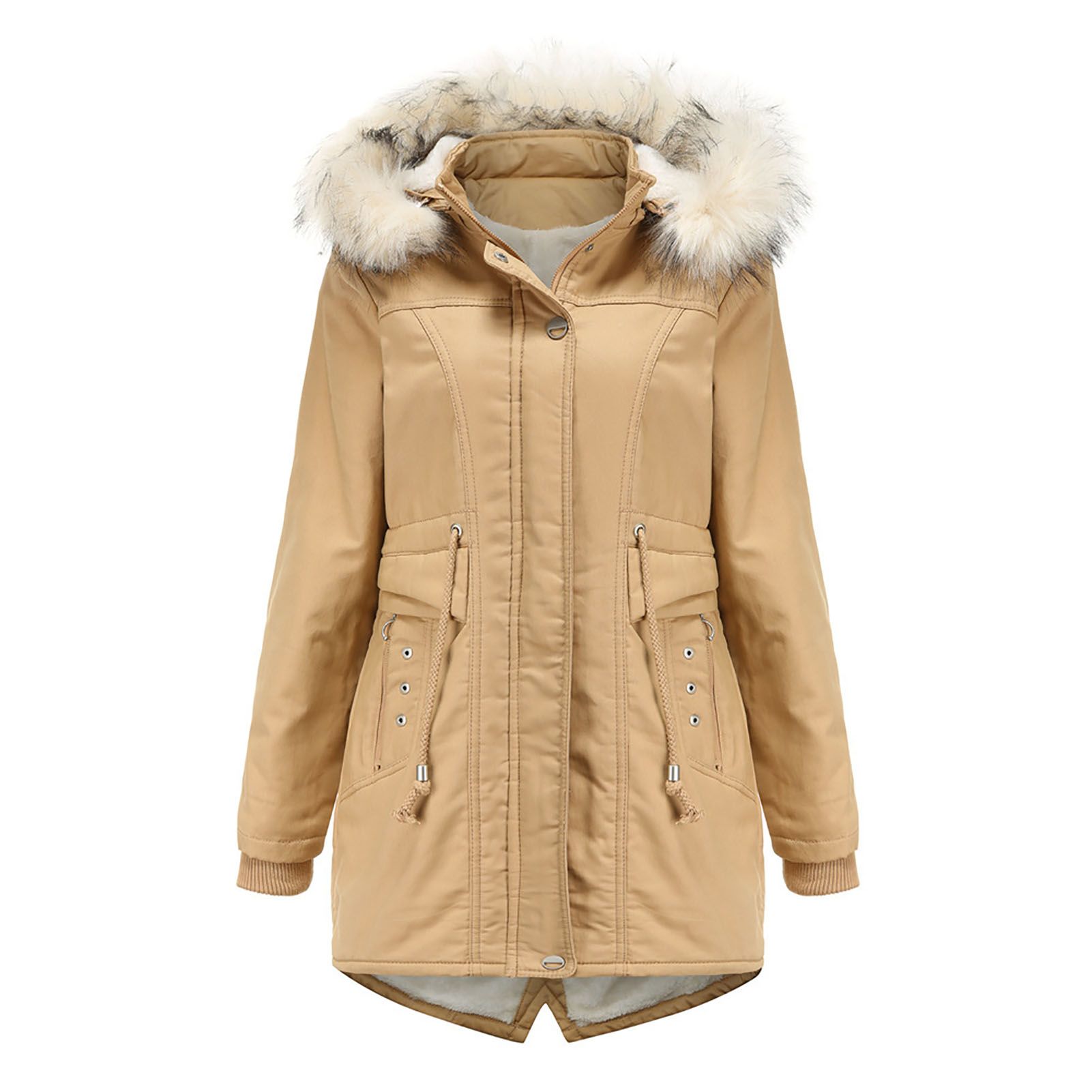 Winter Coat Back Hem Split Elegant Ribbing Cuff Winter Coat
