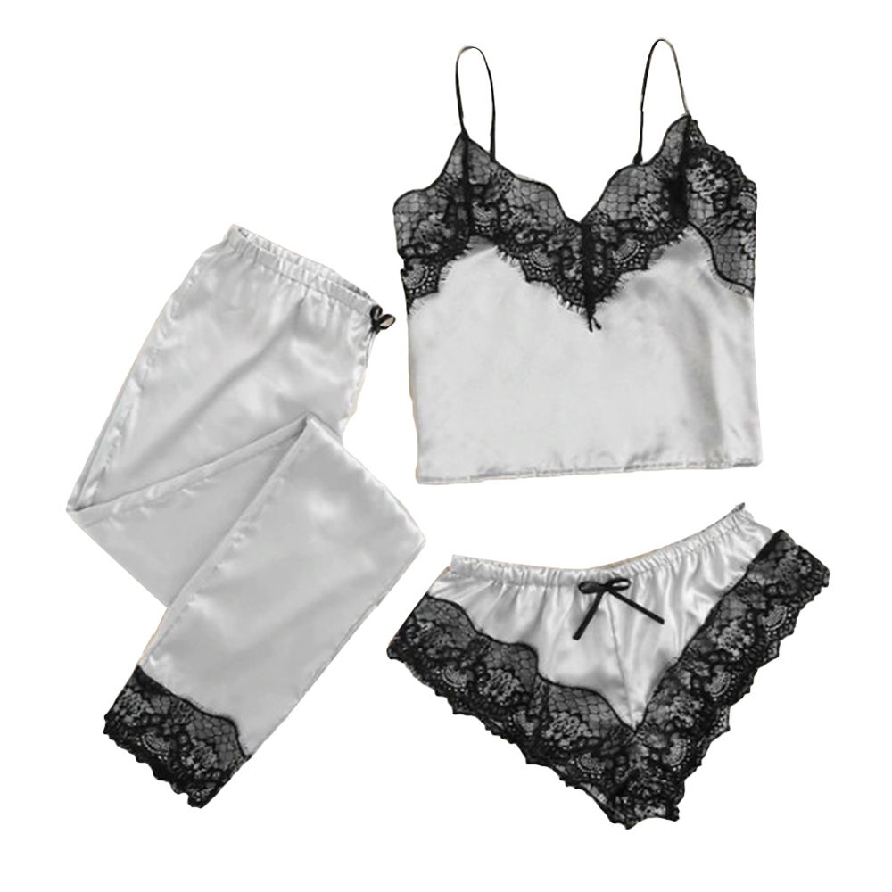 Women  y Lace Patchwork Sleepwear Set Spaghetti Straps Camisole Shorts Pants