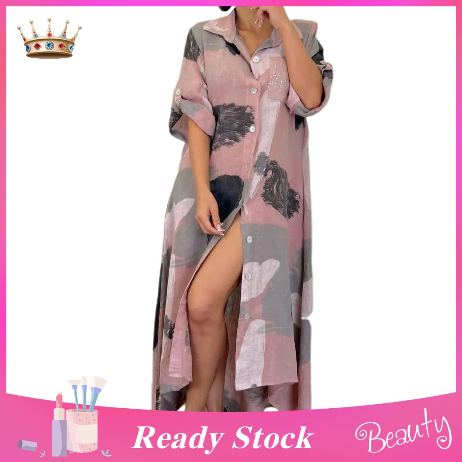 Women Dress Lightweight Irregular Hem Retro Summer Dress