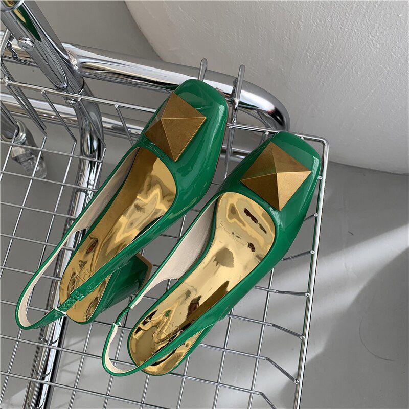 Bailamos Women High-Heel Shoes European American New Metal Chain Square Heel Sandals Pumps Chunky Heels Round Toes Ladie