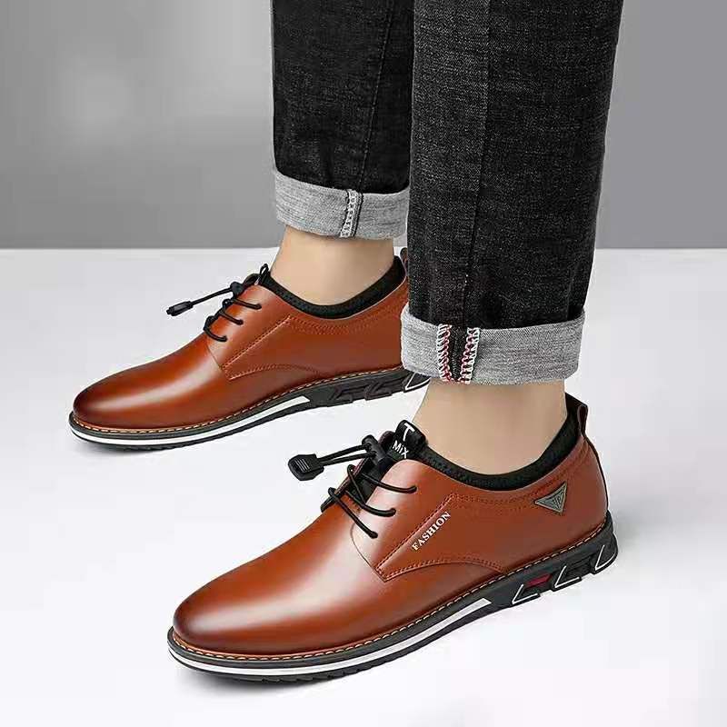 2021 New Men Shoes Leather Cowhide Leather Shoes Men Comfortable Low-top British Casual Single Shoes Leather Shoes Formal Shoes