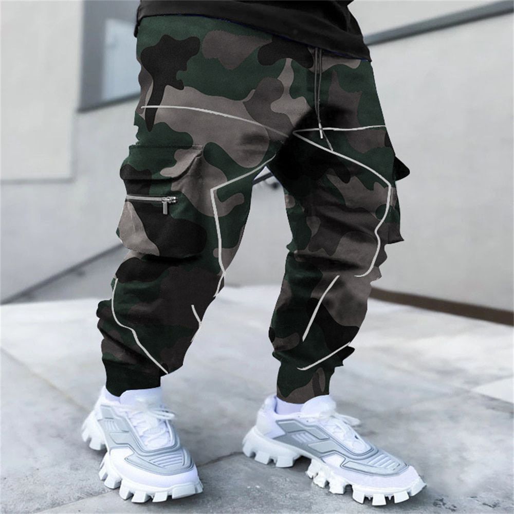 Men's Europe and America hot print ew flower leisure srts Harlan pants men loose high street multi-bag cargo pants