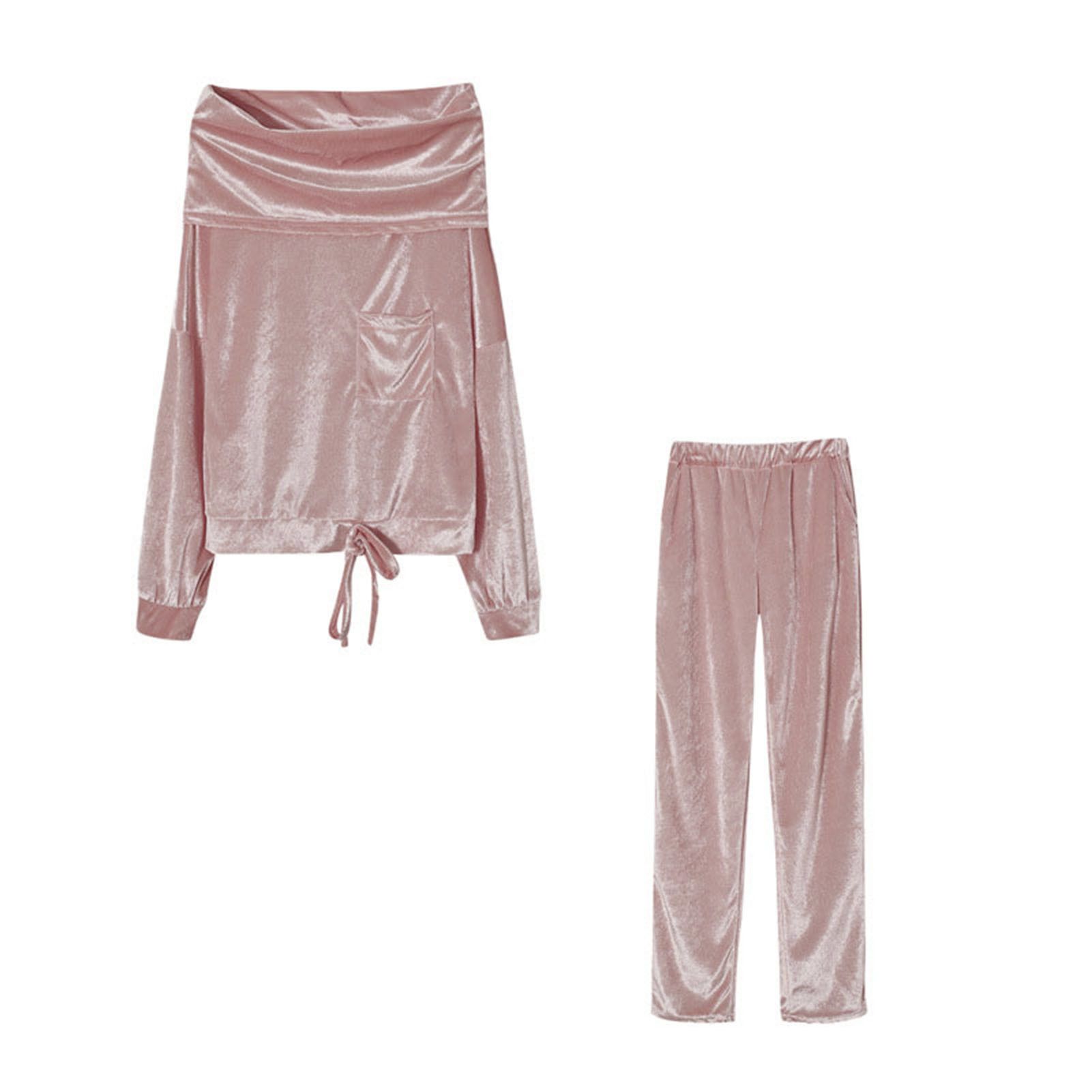 Sweatshirt Sweatpants Solid Color Pure Color Slanted Neck Sweatshirt Sweatpants