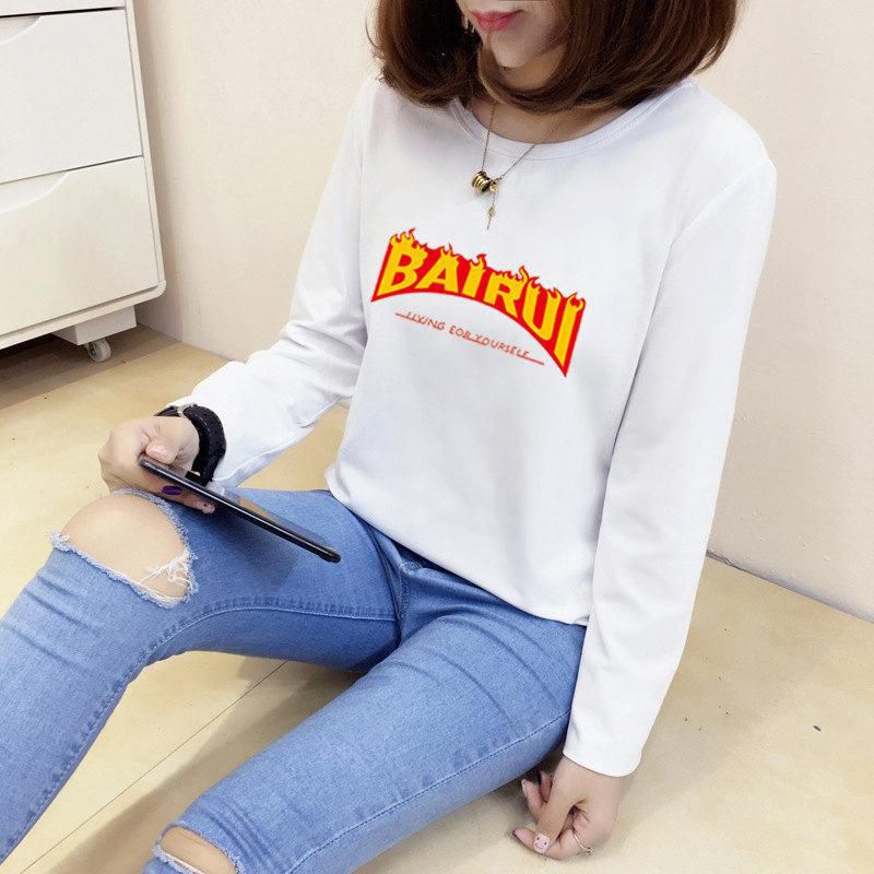 Korean Fashion Long-Sleeved Blouse Fall Clothes Korean Version Loose Ulzzang White Bottom Shirt Cotton T-Shirt Woman