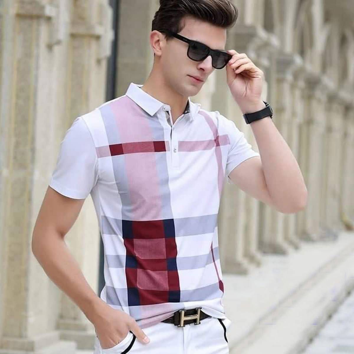 Polo Neck Silver Maroon Shirts For Men