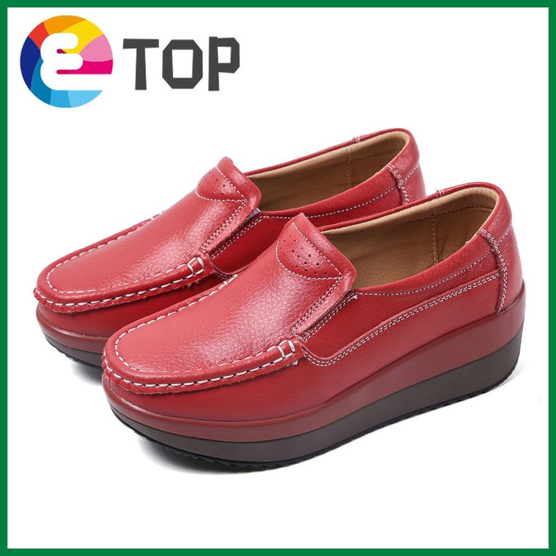 Women Wedges Leather Fashion Platform Loafers Comfortable Casual Shoes Large Size Shoes 35-41