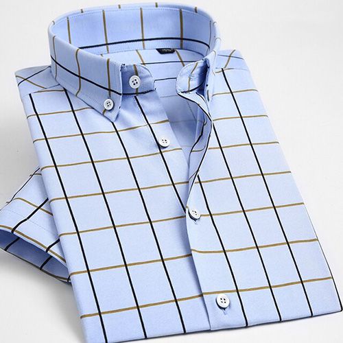 Men's Summer Short Sleeve Modal-Blend Gingham Shirt High-quality Casual Standard-fit Button-down Plaid Checkered Shirts