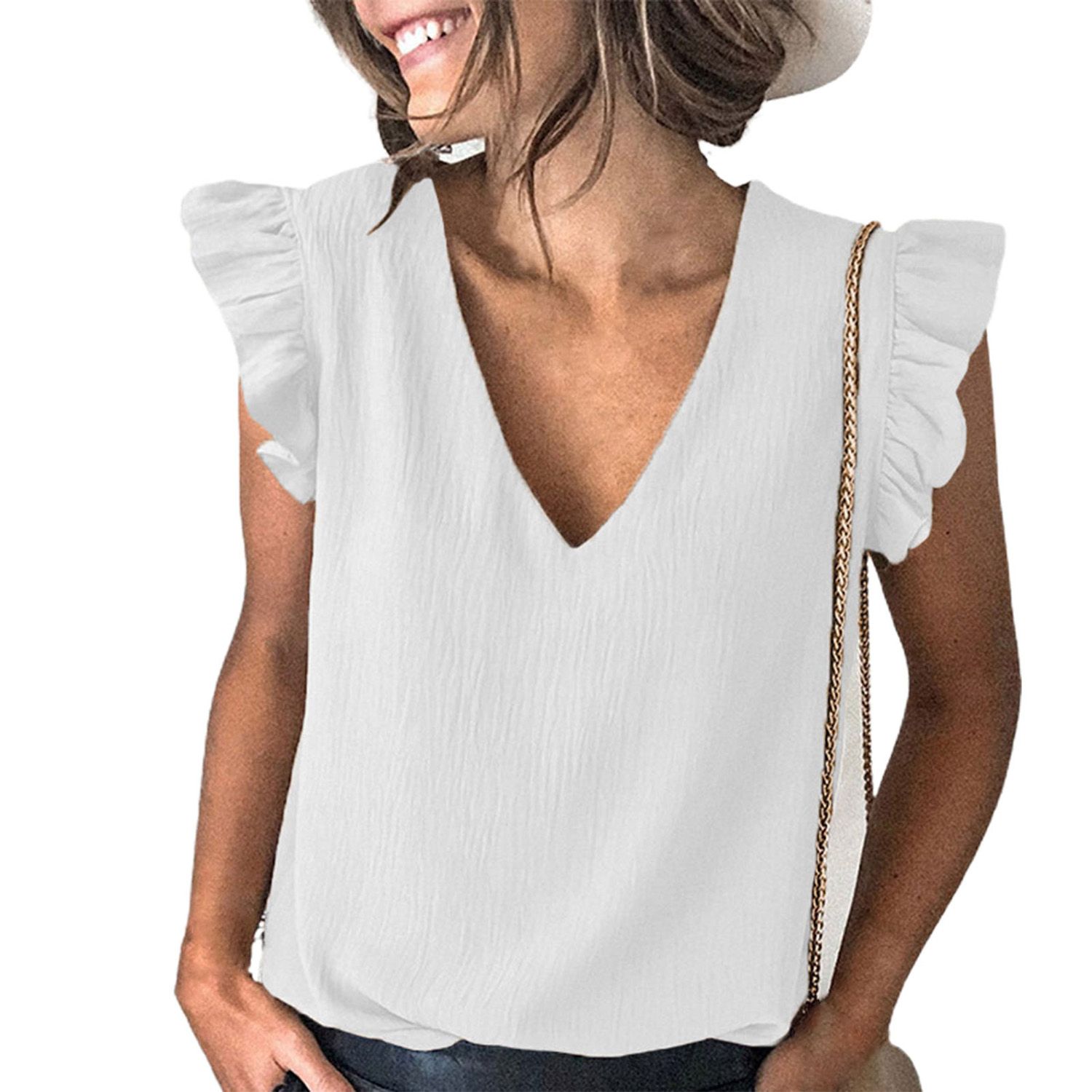 Women Top Pleats Tament Pure Color Blouse