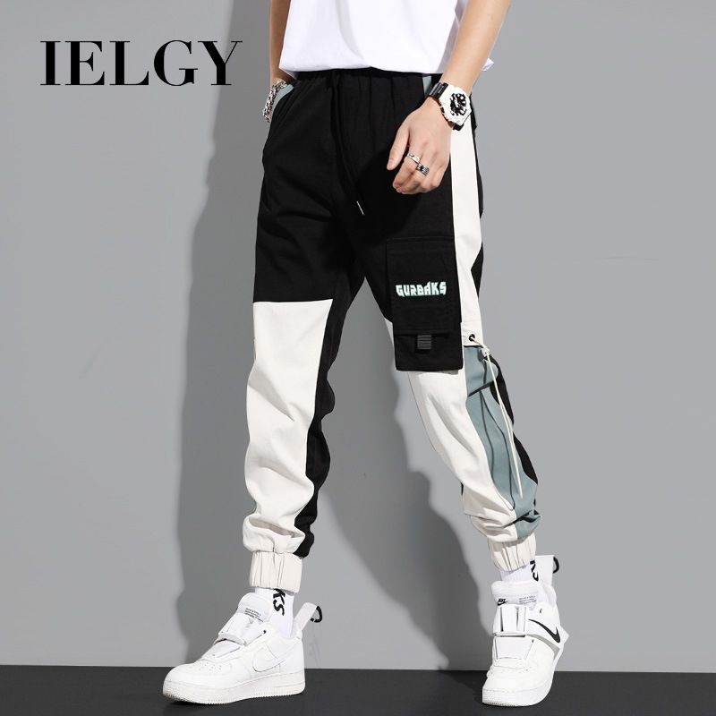 IELGY Thin Drawstring Cargo Pants Men's Loose Cropped Casual Pants