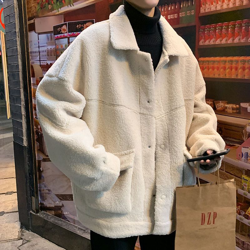 Winter Men's In Warm Snow Jackets Fashion White Wool Cotton-padded Clothes Casual Loose Coats Cashmere Parkas Size M-2XL