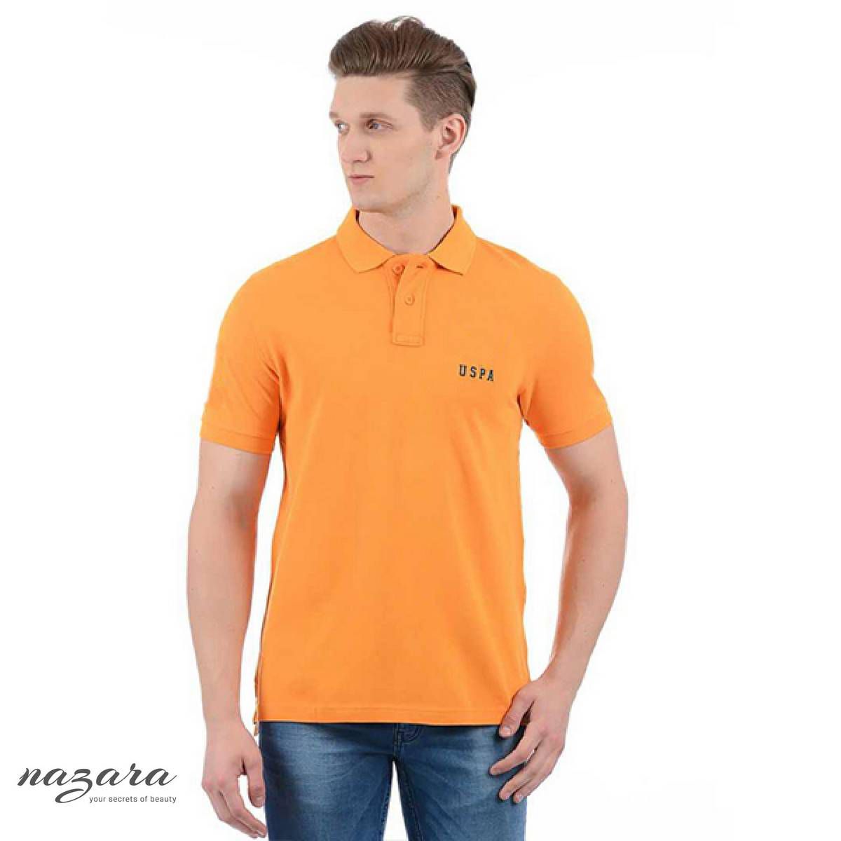 Orange Cotton Polo for Men