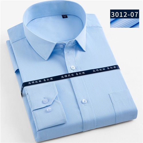Mens Dress Shirts White Collar Long Sleeve Striped Twill Plain Shirt for Men Office Formal Business Front Pocket 2020 New Summer