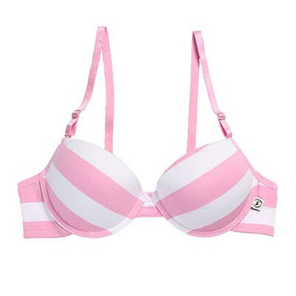 Ladychili Women Intimates Sweet Young Girl Cute Lolita Pink Blue Color Strip Bra Seamless Cotton Push Up Bralette with Rims D117